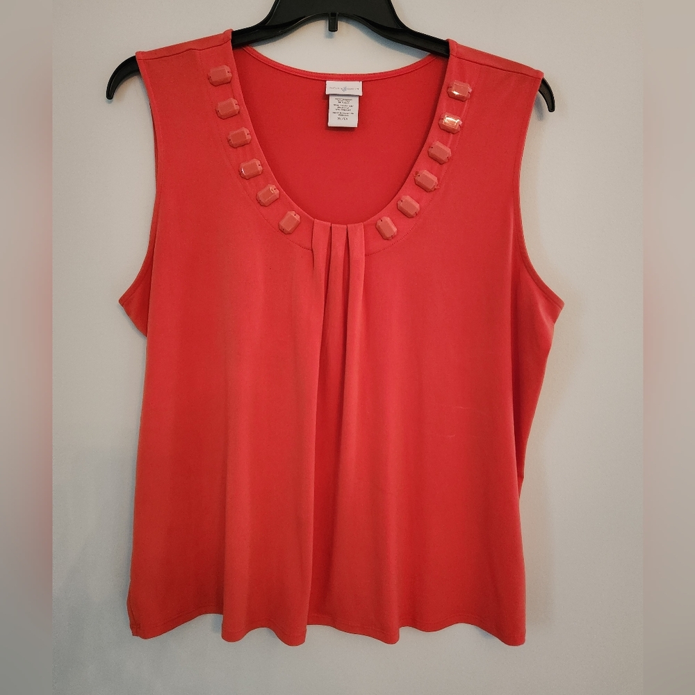 Jaclyn Smith Orange Womens Blouse with Beaded embellished neckline.  Size XL